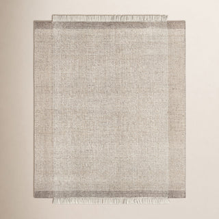 Area Rug, 8' x 10', Beige and Brown Wool with Fringe