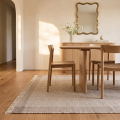 Area Rug, 8' x 10', Beige and Brown Wool with Fringe