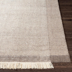 Area Rug, 8' x 10', Beige and Brown Wool with Fringe