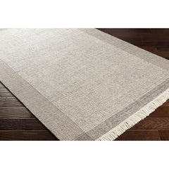 Area Rug, 8' x 10', Beige and Brown Wool with Fringe