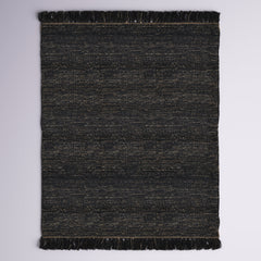 Area Rug, 8' x 10', Black Hand-Woven Dhurrie