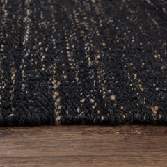 Area Rug, 8' x 10', Black Hand-Woven Dhurrie
