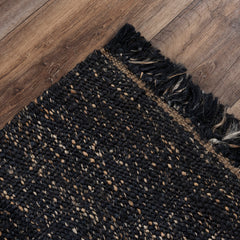Area Rug, 8' x 10', Black Hand-Woven Dhurrie