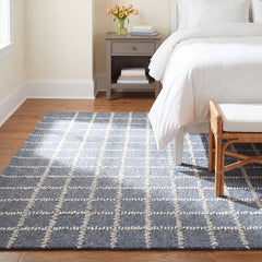 Area Rug, 8' x 10', Blue Hand-Tufted Wool with Geometric Pattern