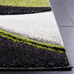 Area Rug, 8 x 10 ft, Abstract Waves in Gray, Green and White