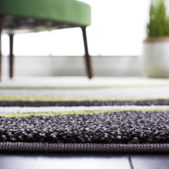 Area Rug, 8 x 10 ft, Abstract Waves in Gray, Green and White