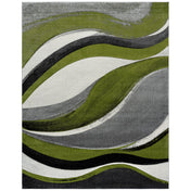 Area Rug, 8 x 10 ft, Abstract Waves in Gray, Green and White