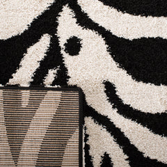 Area Rug, 8 x 10 ft, Animal Print Shag in Ivory and Black