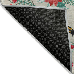 Area Rug, 8 x 10 ft, Beige Polyester with Floral Pattern