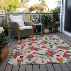 Area Rug, 8 x 10 ft, Beige Polyester with Floral Pattern