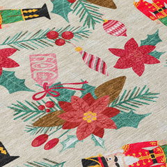 Area Rug, 8 x 10 ft, Beige Polyester with Floral Pattern