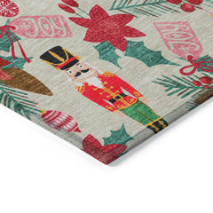 Area Rug, 8 x 10 ft, Beige Polyester with Floral Pattern