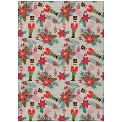 Area Rug, 8 x 10 ft, Beige Polyester with Floral Pattern