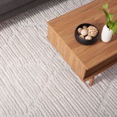 Area Rug, 8 x 10 ft, Beige Polyester with Geometric Pattern