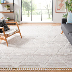 Area Rug, 8 x 10 ft, Beige Polyester with Geometric Pattern