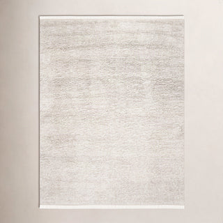 Area Rug, 8 x 10 Ft, Beige Wool with Fringe