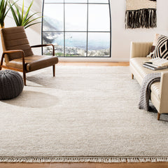 Area Rug, 8 x 10 Ft, Beige Wool with Fringe