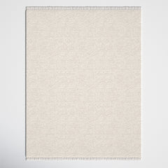 Area Rug, 8 x 10 Ft, Beige Wool with Fringe