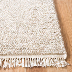 Area Rug, 8 x 10 Ft, Beige Wool with Fringe