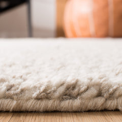Area Rug, 8 x 10 Ft, Beige Wool with Fringe
