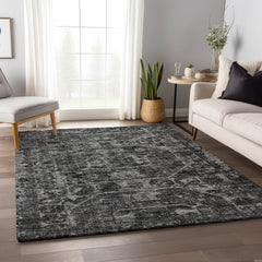 Area Rug, 8 x 10 Ft, Black Polyester Microfiber