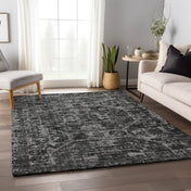 Area Rug, 8 x 10 Ft, Black Polyester Microfiber
