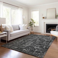 Area Rug, 8 x 10 Ft, Black Polyester Microfiber