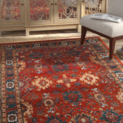 Area Rug, 8 x 10 ft, Blue and Orange with Persian-Inspired Pattern