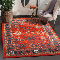 Area Rug, 8 x 10 ft, Blue and Orange with Persian-Inspired Pattern