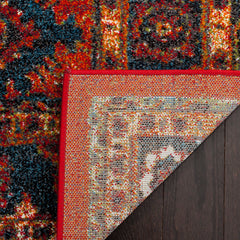Area Rug, 8 x 10 ft, Blue and Orange with Persian-Inspired Pattern