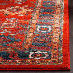 Area Rug, 8 x 10 ft, Blue and Orange with Persian-Inspired Pattern