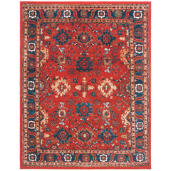 Area Rug, 8 x 10 ft, Blue and Orange with Persian-Inspired Pattern