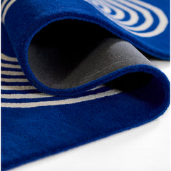 Area Rug, 8 x 10 ft, Blue Wool with Serpentine Stripes