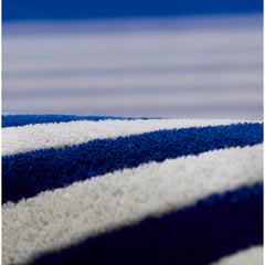 Area Rug, 8 x 10 ft, Blue Wool with Serpentine Stripes