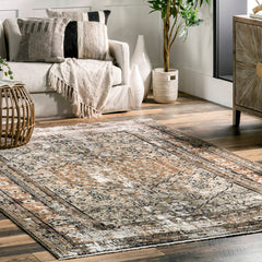 Area Rug, 8 x 10 ft, Brown with Medallion Pattern