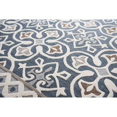 Area Rug, 8 x 10 Ft, Geometric Wool in Blue and Ivory