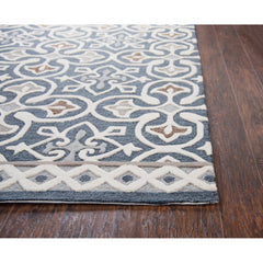 Area Rug, 8 x 10 Ft, Geometric Wool in Blue and Ivory
