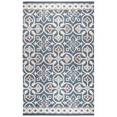 Area Rug, 8 x 10 Ft, Geometric Wool in Blue and Ivory