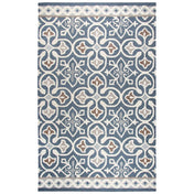 Area Rug, 8 x 10 Ft, Geometric Wool in Blue and Ivory