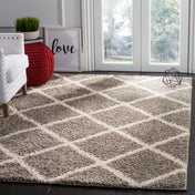 Area Rug, 8 x 10 ft, Gray and Ivory Shag with Geometric Pattern