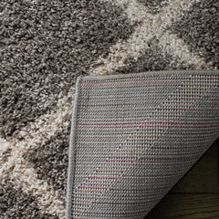 Area Rug, 8 x 10 ft, Gray and Ivory Shag with Geometric Pattern