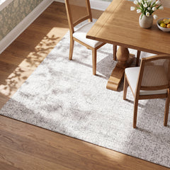 Area Rug, 8 x 10 Ft, Gray and Ivory with Abstract Pattern
