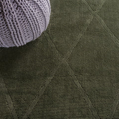Area Rug, 8 x 10 ft, Green Polyester with Geometric Pattern