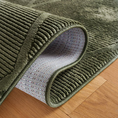 Area Rug, 8 x 10 ft, Green Polyester with Geometric Pattern