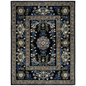 Area Rug, 8 x 10 ft Hand Woven in Black and Green Wool and Cotton