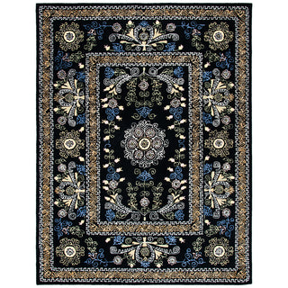 Area Rug, 8 x 10 ft Hand Woven in Black and Green Wool and Cotton