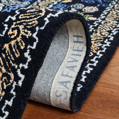 Area Rug, 8 x 10 ft Hand Woven in Black and Green Wool and Cotton