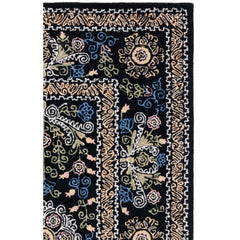 Area Rug, 8 x 10 ft Hand Woven in Black and Green Wool and Cotton