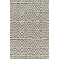 Area Rug, 8 x 10 ft, Hand Woven in White and Black Wool Blend