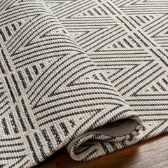 Area Rug, 8 x 10 ft, Hand Woven in White and Black Wool Blend